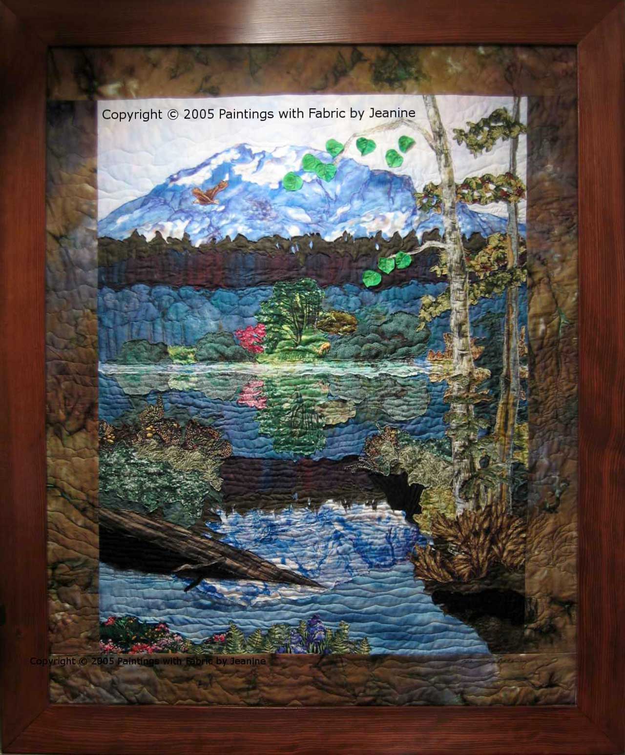 Mt Rainier Tranquility Art Quilt Landscape Quilt, Watercolor Quilt