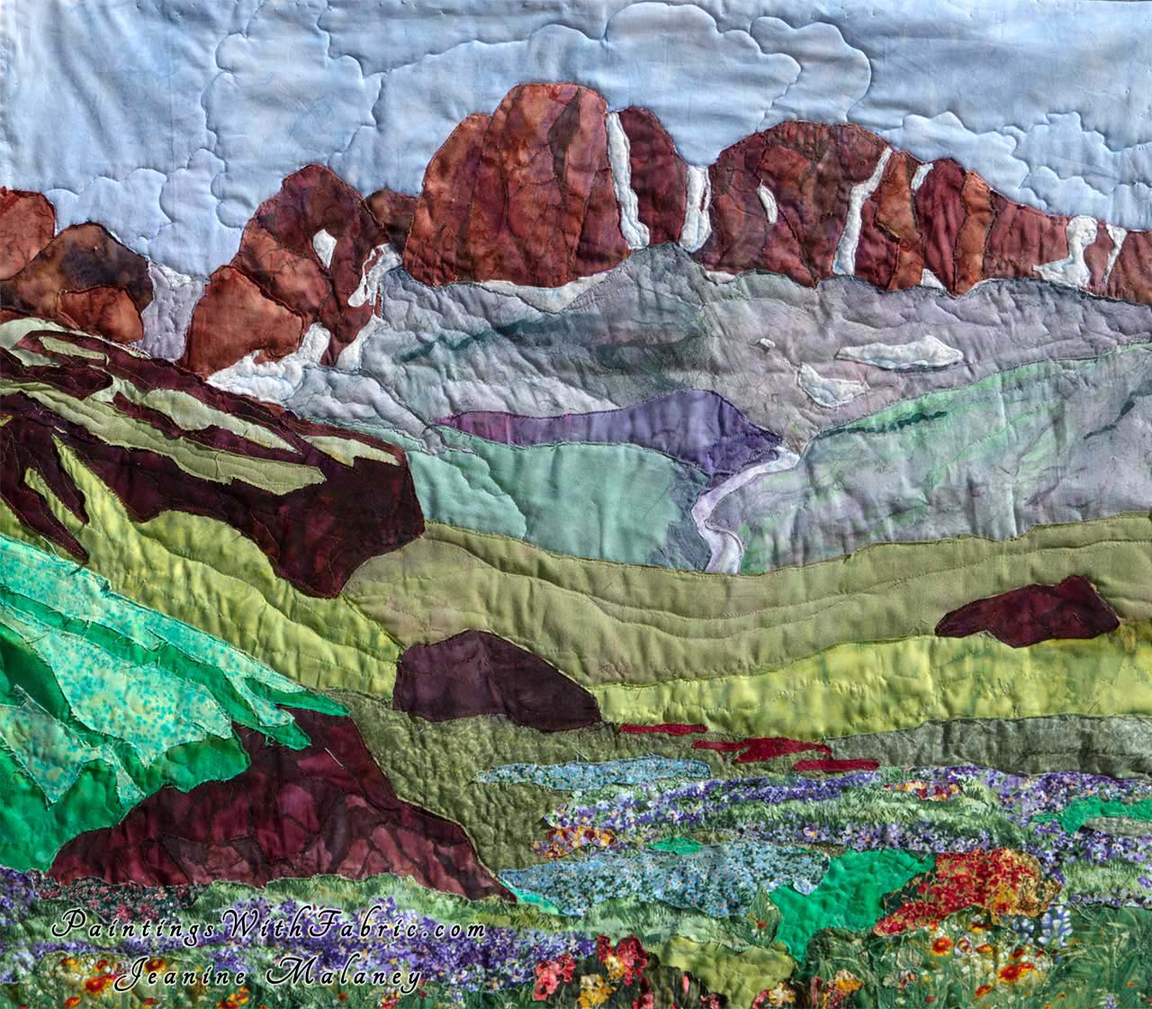 American Basin Spring Serenade  Art Quilt Landscape Quilt, Watercolor Quilt