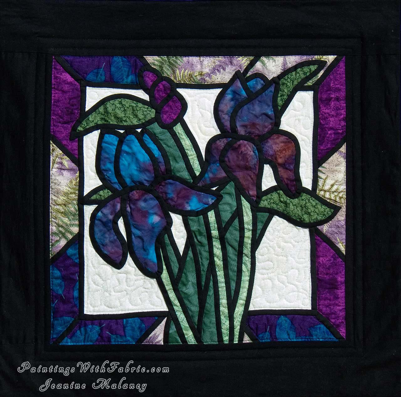 Iris Stained Glass Art Quilt Landscape Quilt, Watercolor Quilt