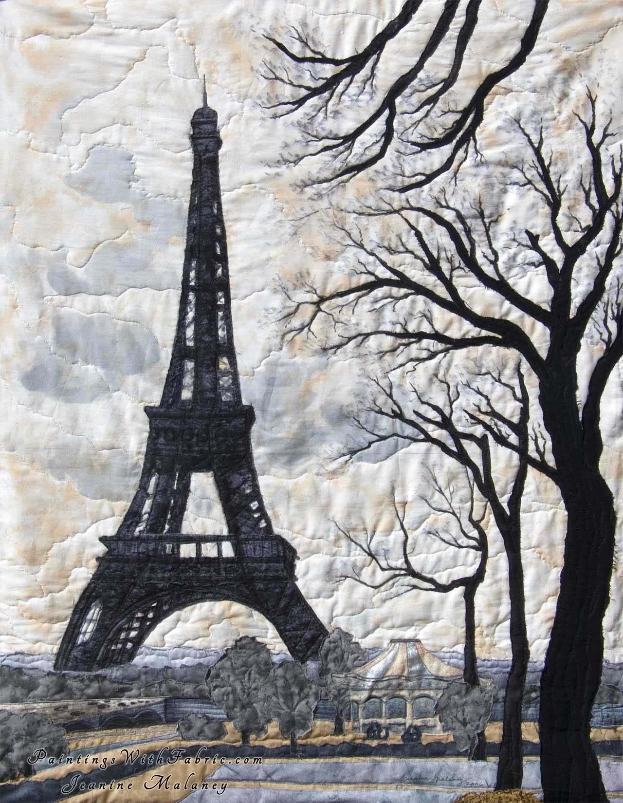 Paris Art Quilt Landscape Quilt, Watercolor Quilt