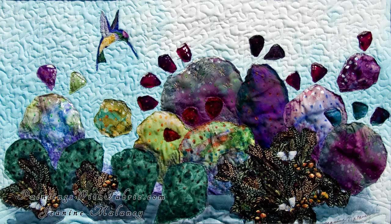 Prickly Pear Haven Art Quilt Landscape Quilt, Watercolor Quilt