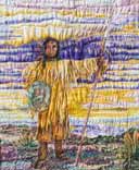 Fabric art Quilt Red Crow at Sunrise