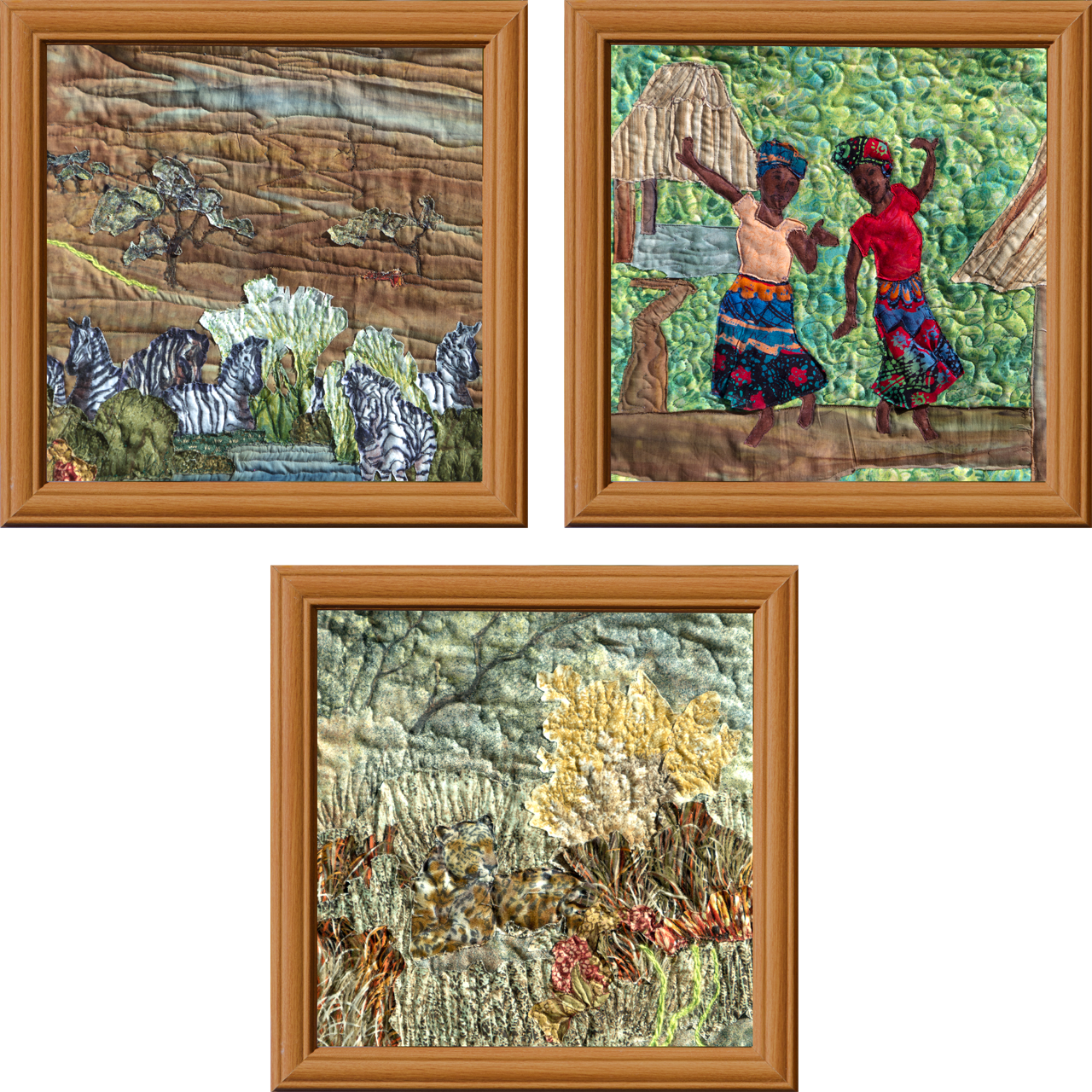 African Triad Art Quilt Landscape Quilt, Watercolor Quilt