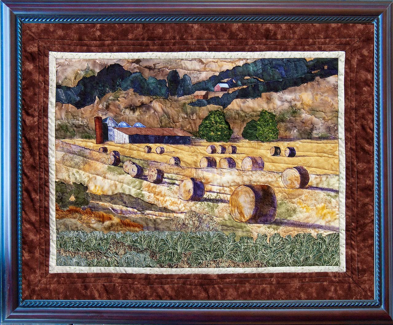 Hay Bales Art Quilt Landscape Quilt, Watercolor Quilt