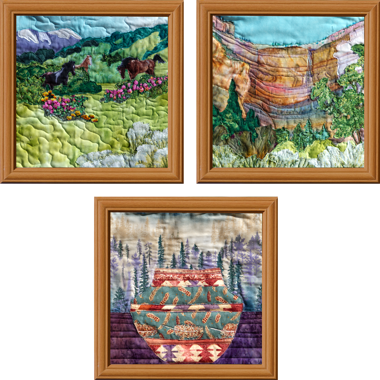 Southwest Triad Art Quilt Landscape Quilt, Watercolor Quilt