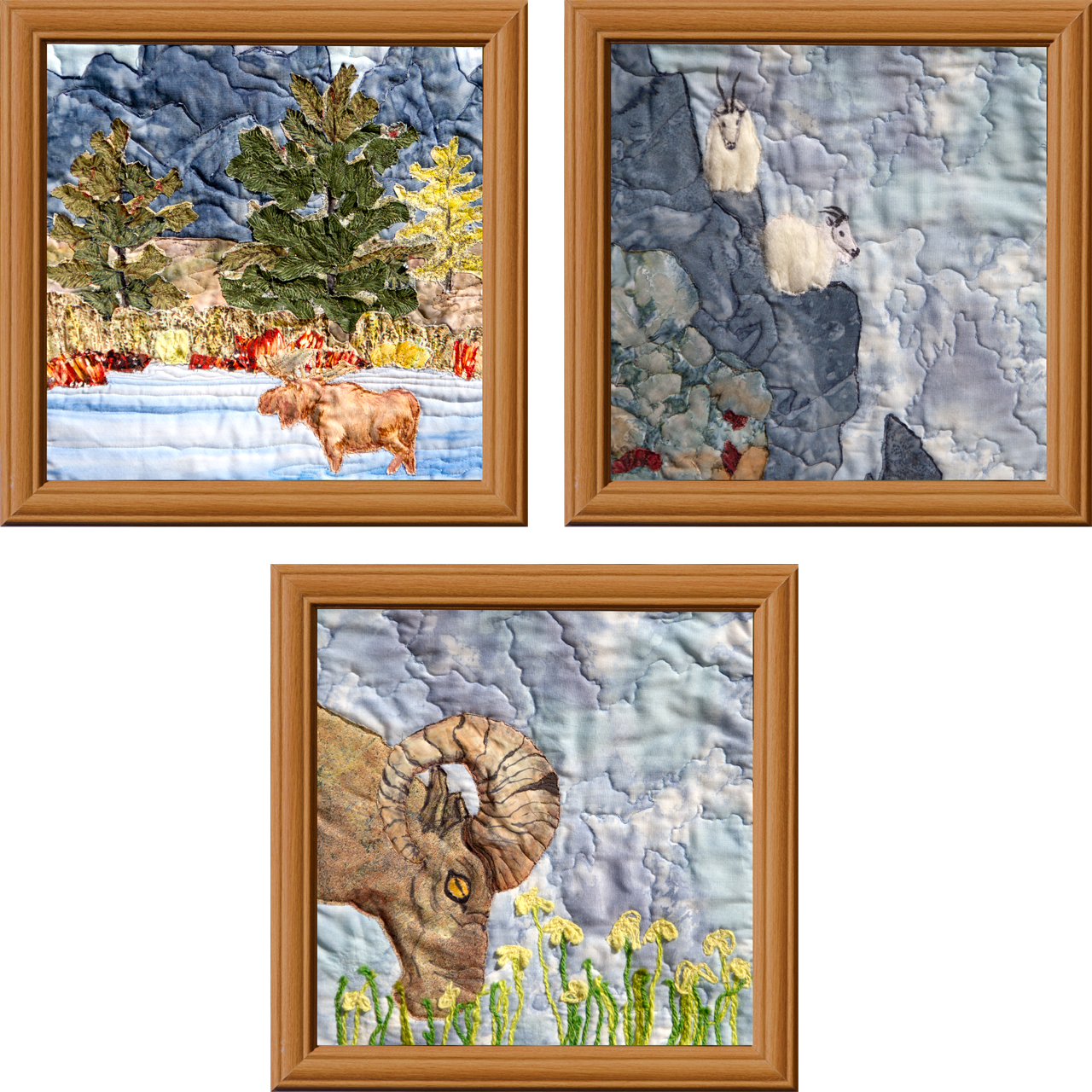 Tetons Triad Art Quilt Landscape Quilt, Watercolor Quilt