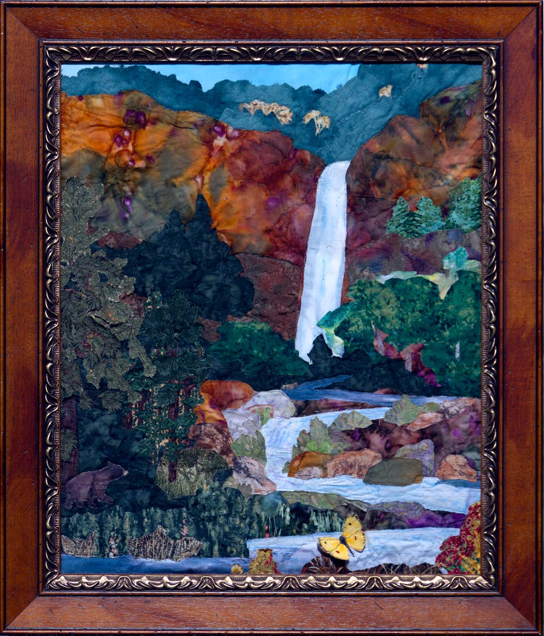 Treasure Falls Autumn Art Quilt Landscape Quilt, Watercolor Quilt