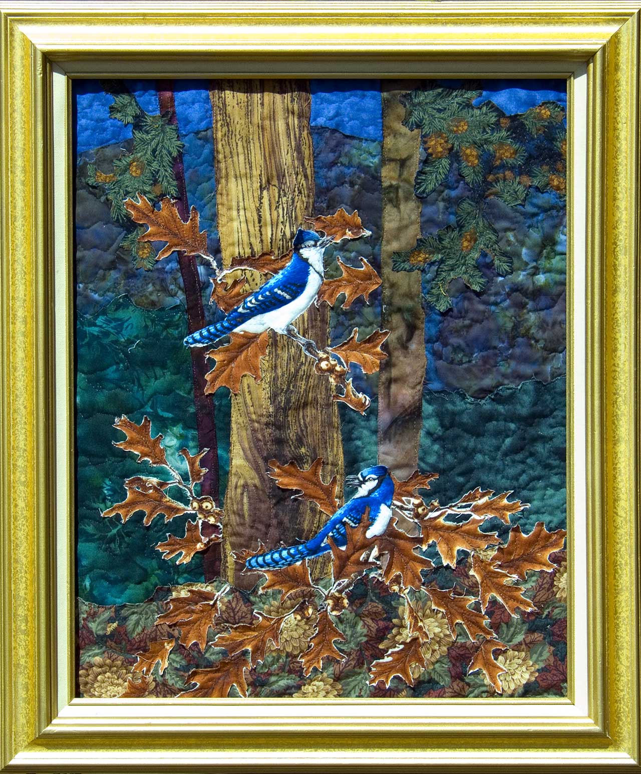 Happy Jays Art Quilt Landscape Quilt, Watercolor Quilt