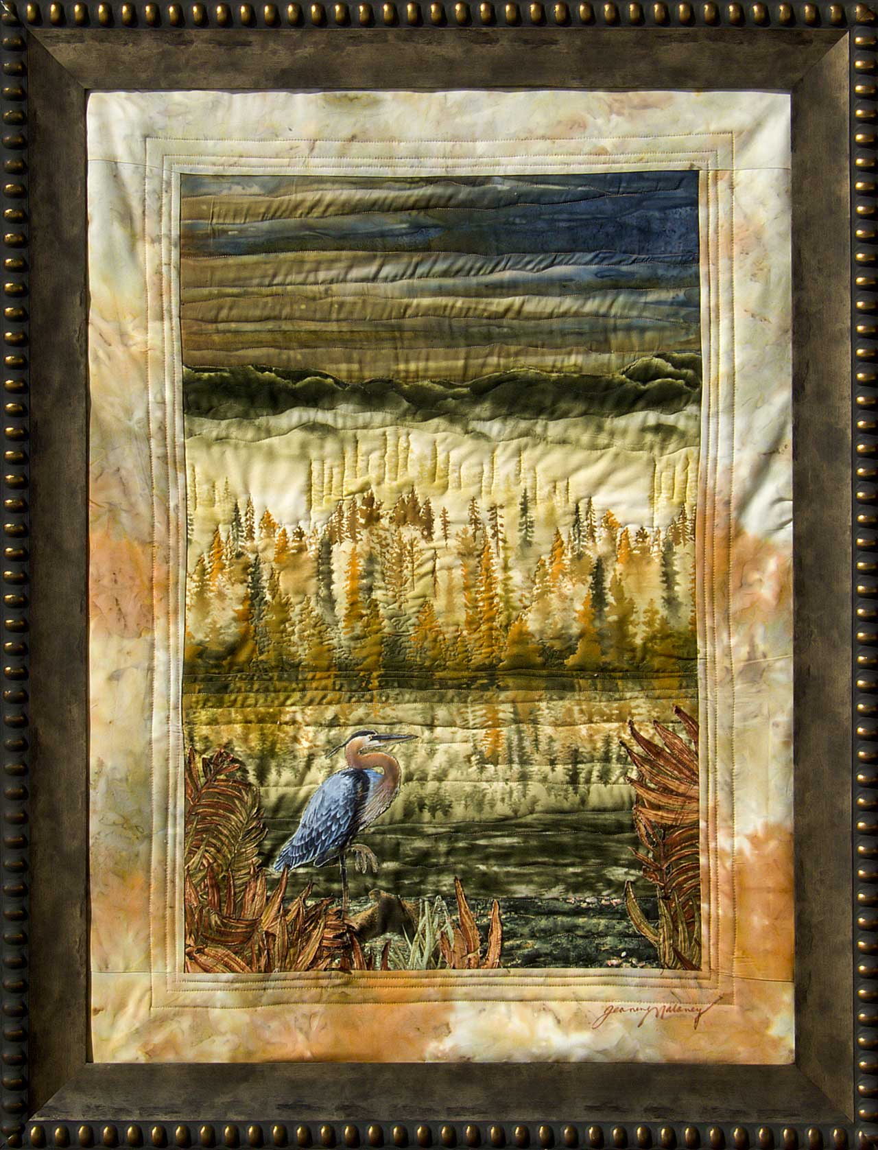 On Golden Pond Art Quilt Landscape Quilt, Watercolor Quilt