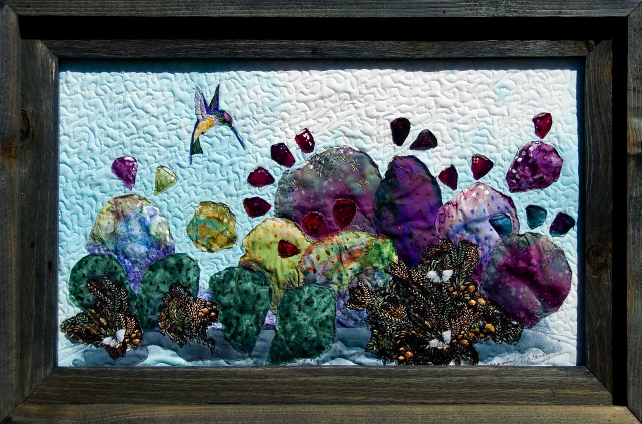 Prickly Pear Haven Art Quilt Landscape Quilt, Watercolor Quilt