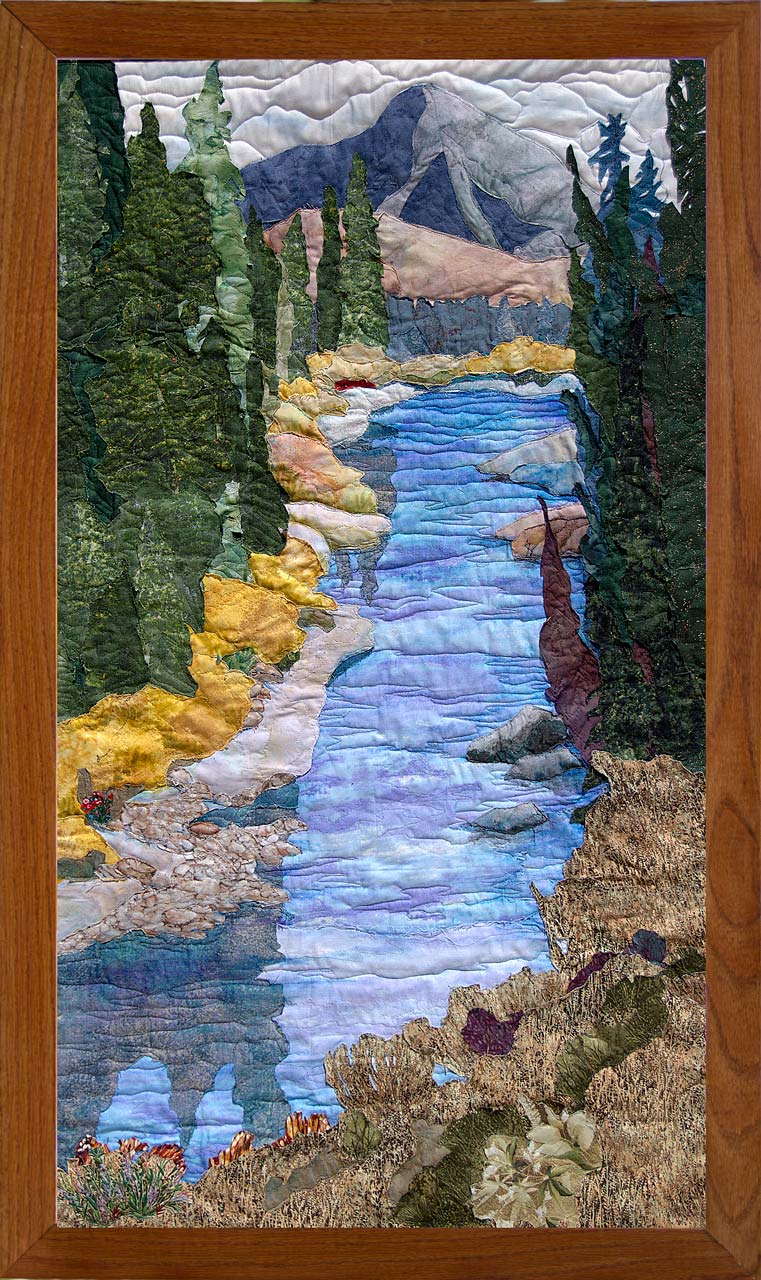 The River Runs Through Art Quilt Landscape Quilt, Watercolor Quilt