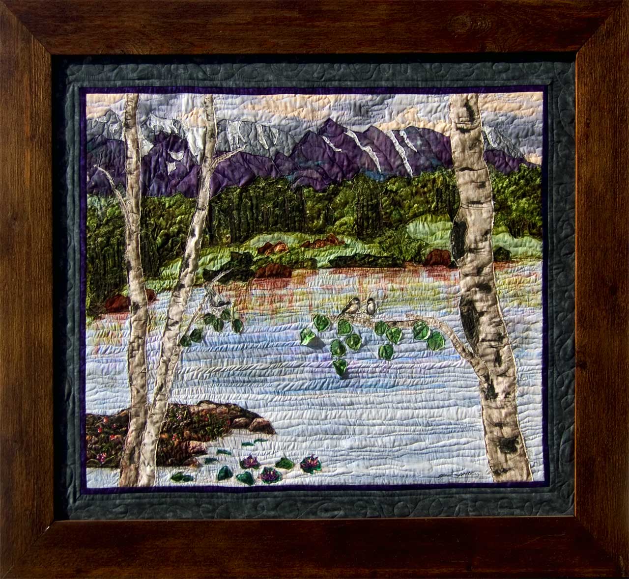 Mt. Wilson Beams on Alta Lake Art Quilt Landscape Quilt, Watercolor Quilt