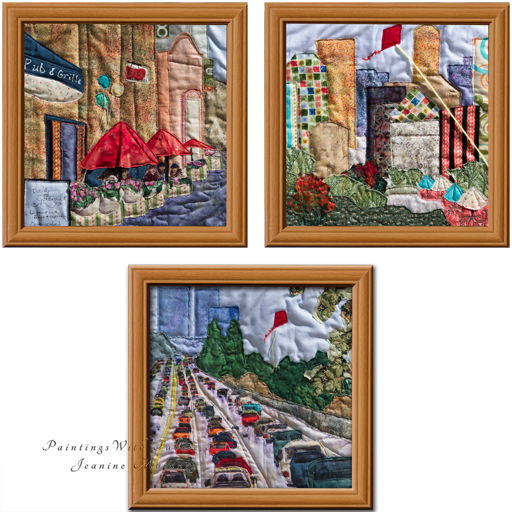 Cityscape TriadOriginal Landscape Quilt Art Quilt