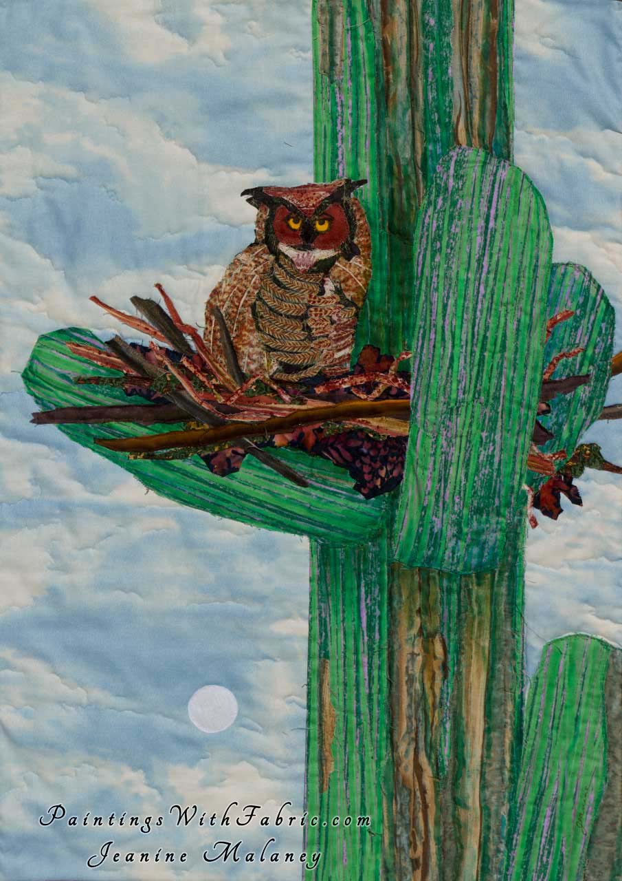 Cactus Home Art Quilt Landscape Quilt, Watercolor Quilt
