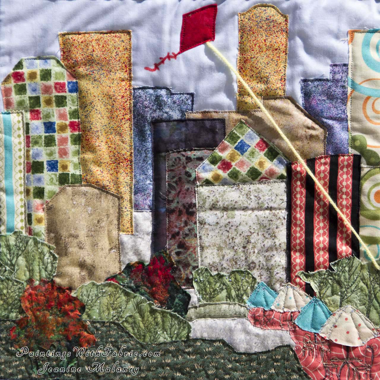 Cityscape Skyscrapers Art Quilt Landscape Quilt, Watercolor Quilt