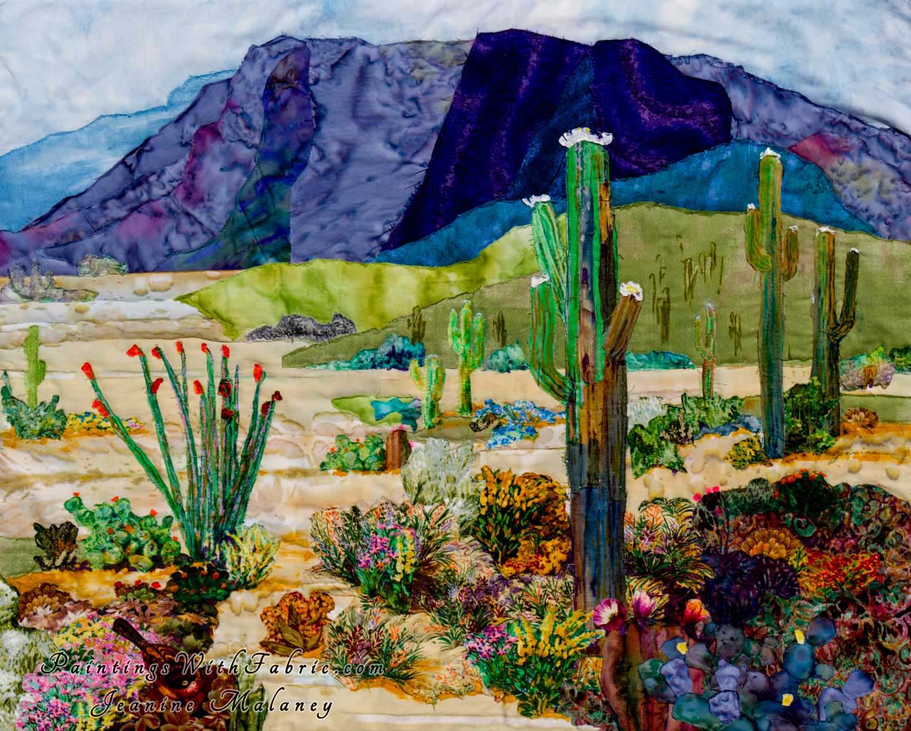 Desert in Bloom Art Quilt Landscape Quilt, Watercolor Quilt