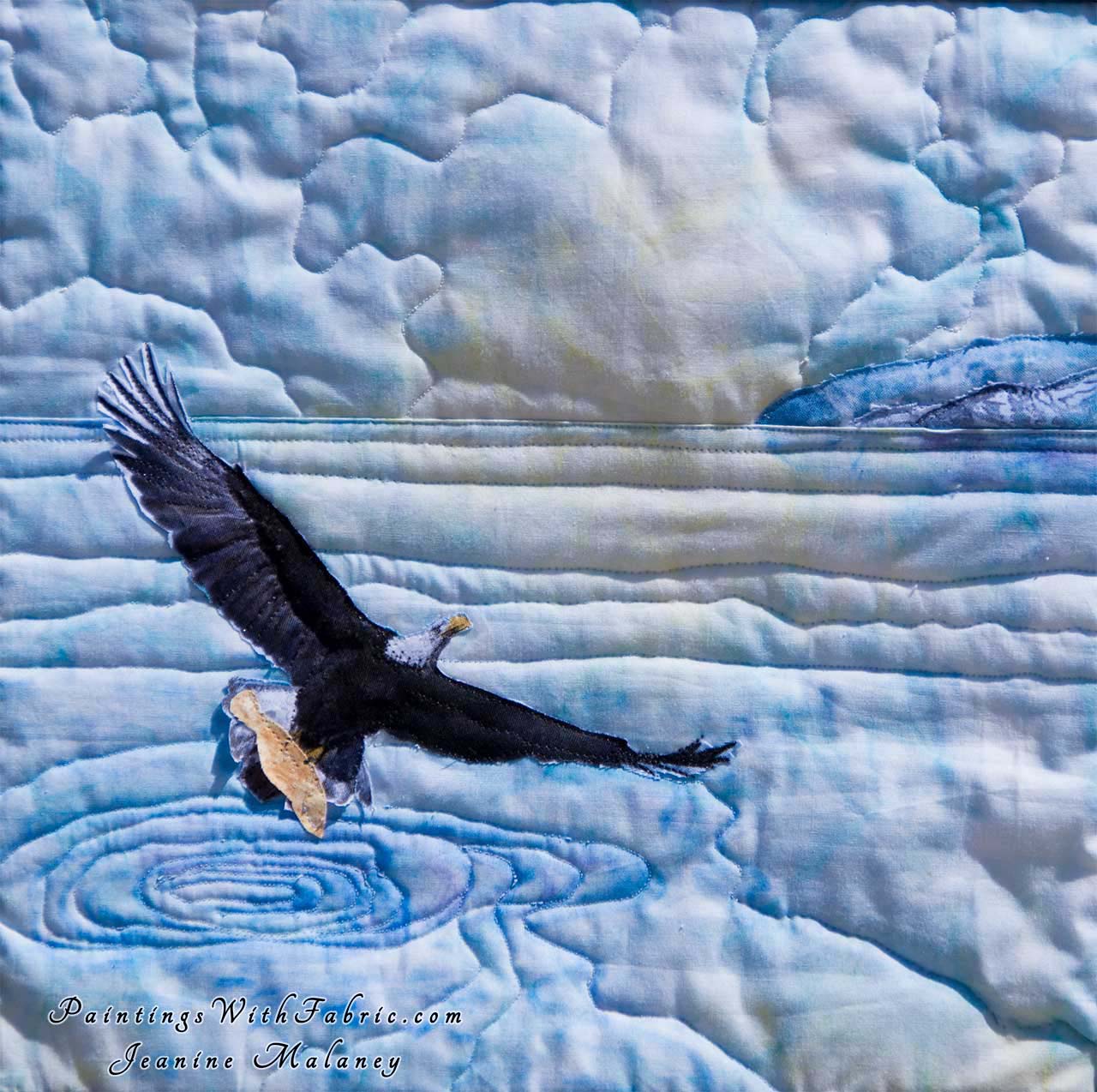 Eagle Fishing  Art Quilt Landscape Quilt, Watercolor Quilt