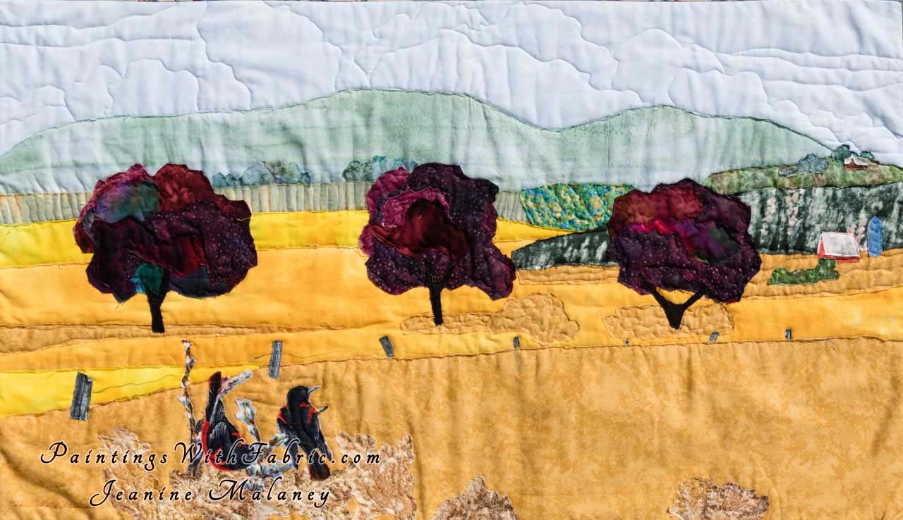 Fields Aglow Art Quilt Landscape Quilt, Watercolor Quilt