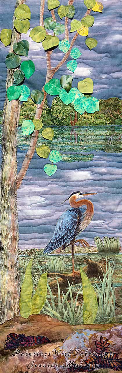 Fishing Art Quilt Landscape Quilt, Watercolor Quilt