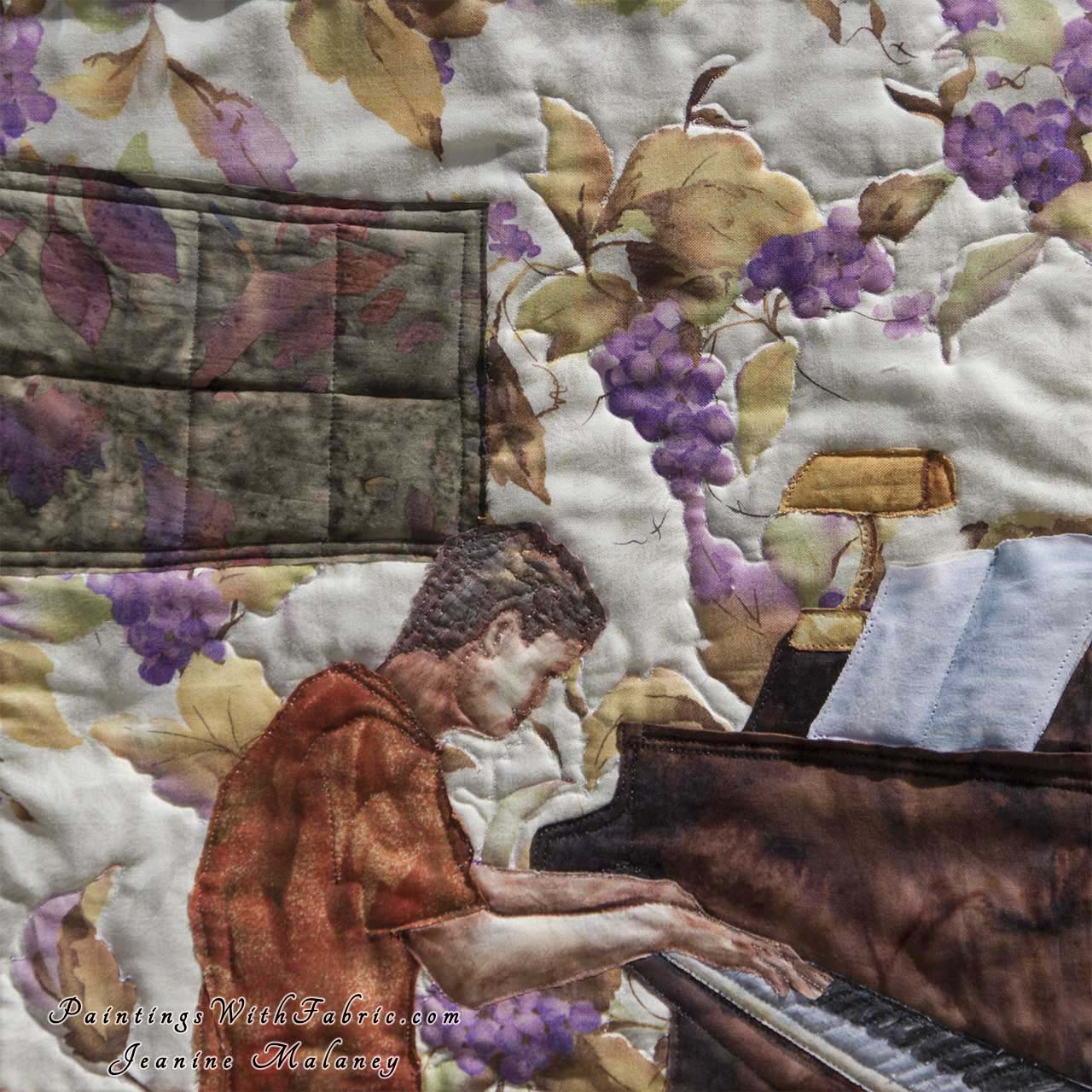 Piano Musician  Art Quilt Landscape Quilt, Watercolor Quilt