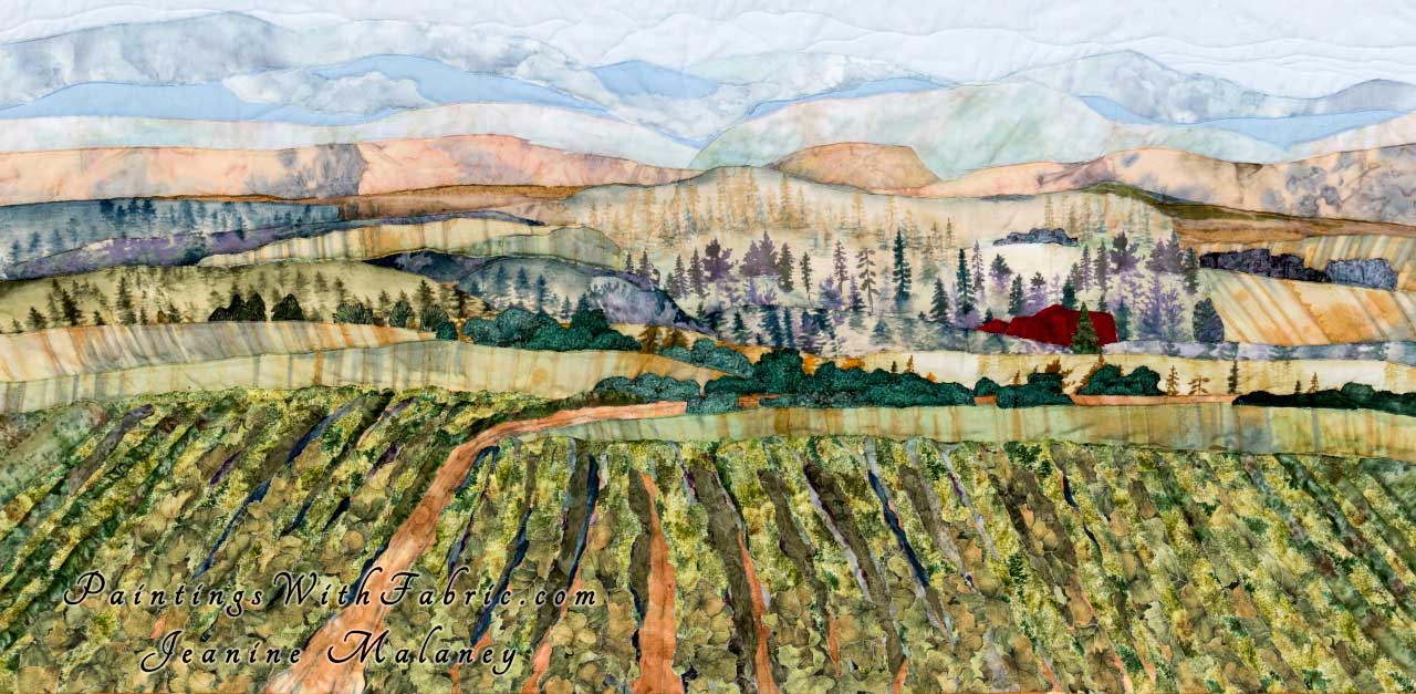 Oregon Vineyards Art Quilt Landscape Quilt, Watercolor Quilt