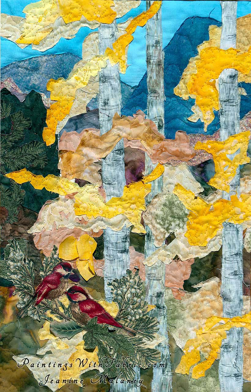 Quivering Gold Art Quilt Landscape Quilt, Watercolor Quilt