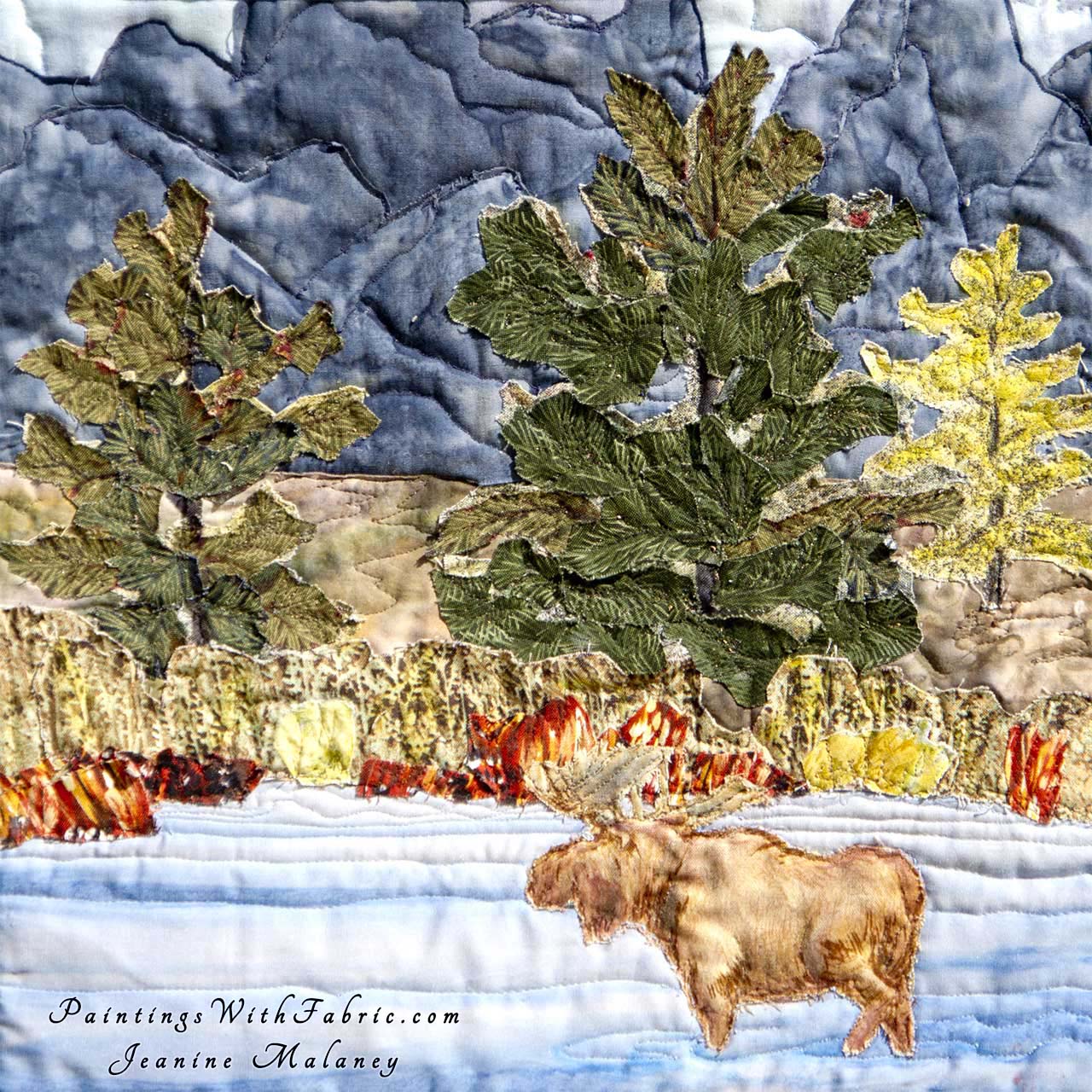 Teton Moose Art Quilt Landscape Quilt, Watercolor Quilt