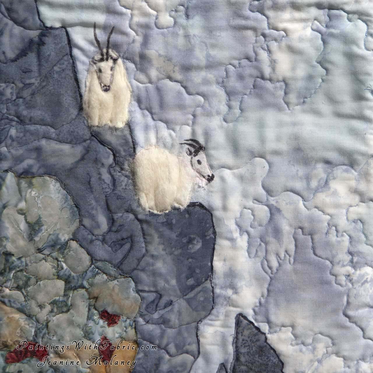 Tetons Mountain Goats Art Quilt Landscape Quilt, Watercolor Quilt