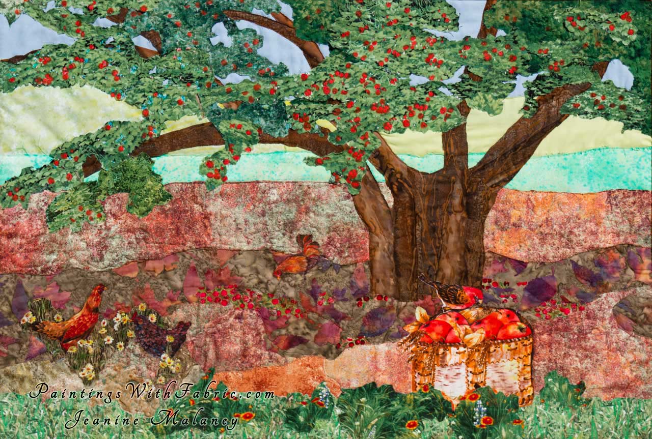 The Old Apple Tree Art Quilt Landscape Quilt, Watercolor Quilt
