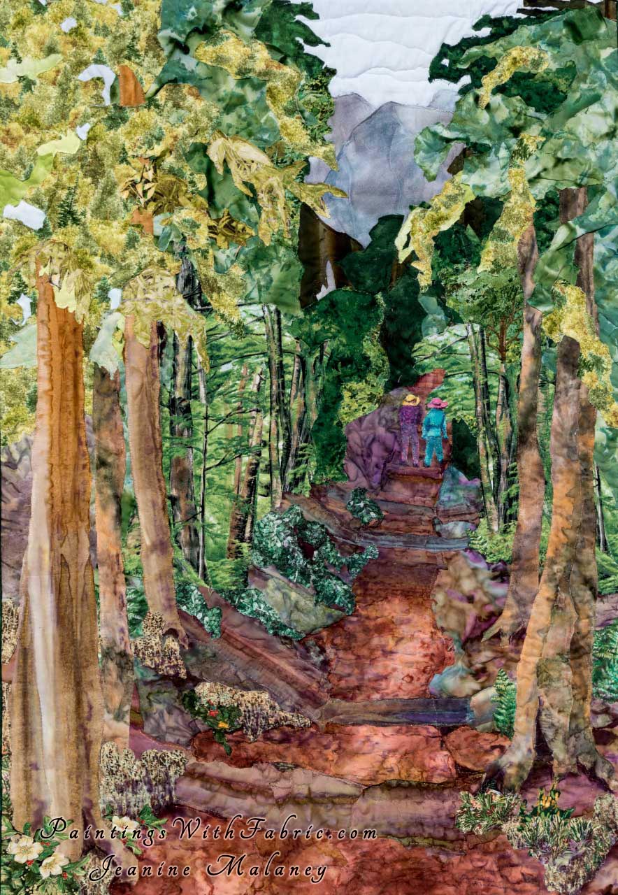 Tree Tunnel Art Quilt Landscape Quilt, Watercolor Quilt