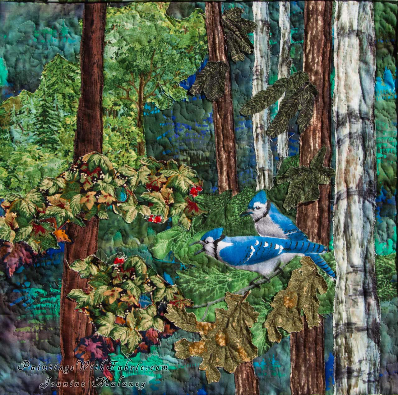Treetops Art Quilt Landscape Quilt, Watercolor Quilt