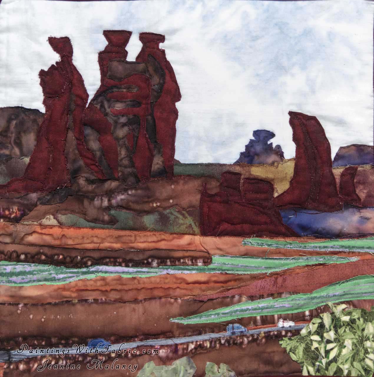 The Three Gossips Art Quilt Landscape Quilt, Watercolor Quilt