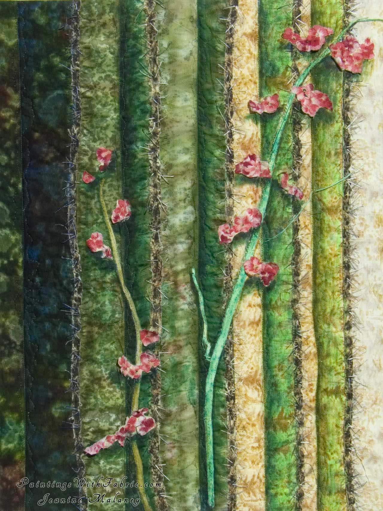 Penstemon on Saguaro I a Fabric Ladndscape Art Quilt