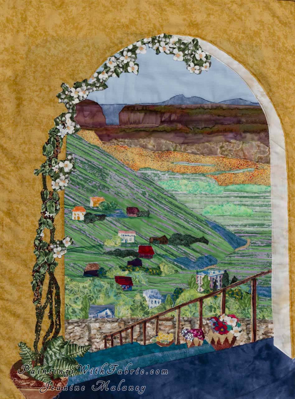 View from Jerome Grand Hotel  Art Quilt Landscape Quilt, Watercolor Quilt