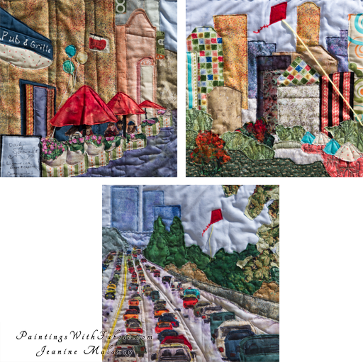 Cityscape TriadOriginal Landscape Quilt Art Quilt