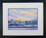 Watercolor Painting Sunset on Village Lake