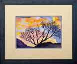 Watercolor Painting Sunset Tree