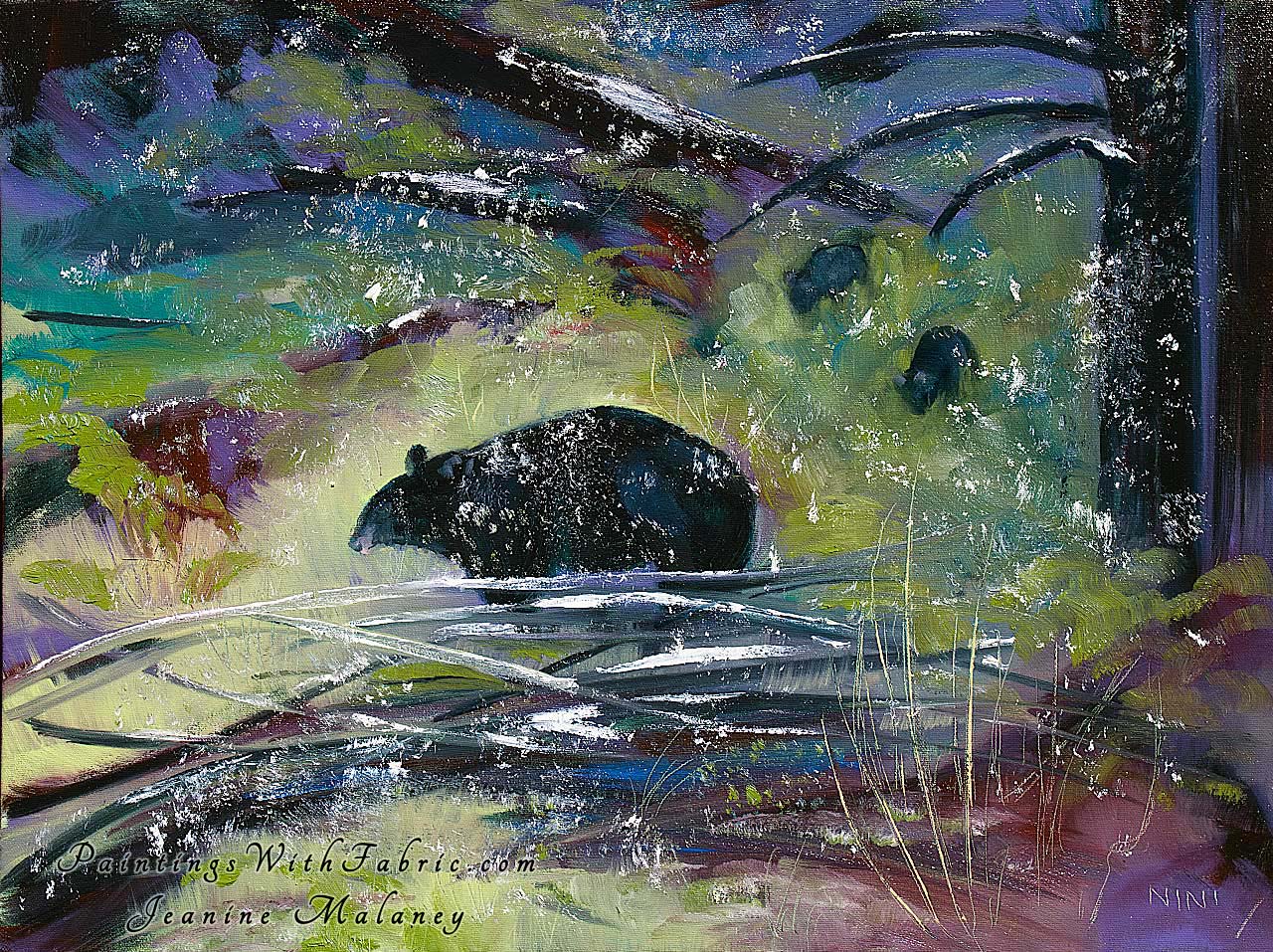 Bear and Cubs Sighting at Yellowstone Unframed Original Watercolor Painting Landscape