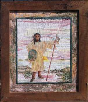 Fabric Art Painting Red Crow at Sunrise