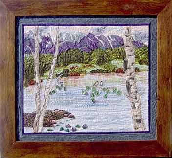 Fabric Art Painting Mt. Wilson Beams on Alta Lake