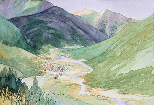 Alpine Village  Unframed Original  Watercolor Painting early Silverton, Colorado a small village valley surrounded by C