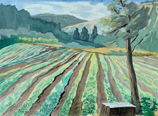 Chimney Rock Farm Unframed Original Landscape Watercolor Painting 