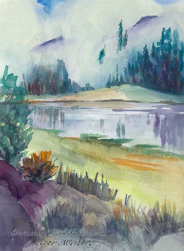 Fog at Love Lake Unframed Original Artwork Watercolor Painting A watercolor prainting of a Colorado Mountain Lake with fog