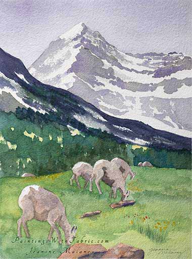 Grazers at Glacier National Park  - an Original  Watercolor Painting
