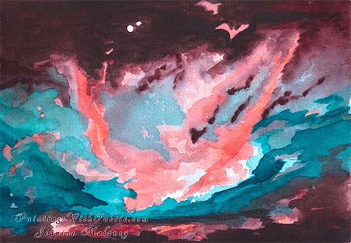 Redemption Unframed Original Contemporary Watercolor Painting  hot gas rising from the core of Galaxy NGC 3079