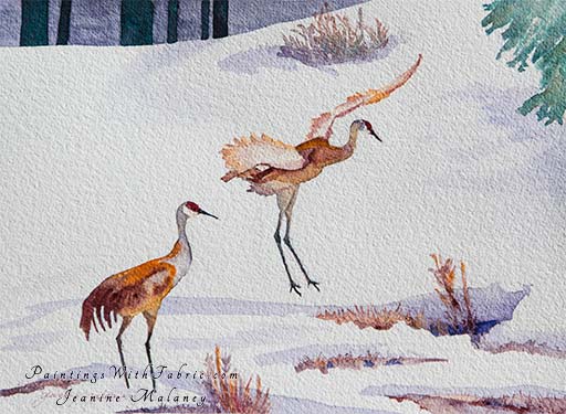 Sandhill Cranes at Yellowstone    Unframed Original Winter Watercolor Painting Two sandhill cranes at Yellowstone park in the early spring