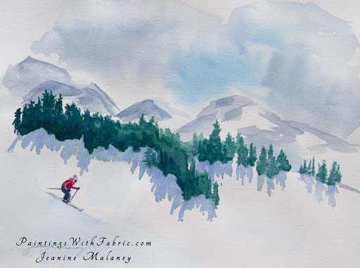 Ski Heaven Unframed Original Winter Watercolor Painting 