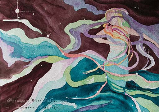 Spirit Unbound  Unframed Original Contemporary Watercolor Painting  A supernova explosion fantasy