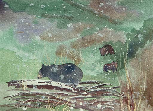 Spring Snow at Yellowstone  Unframed Original Landscape Watercolor Painting Colorado  Rocky mountain view