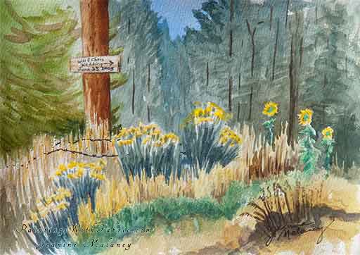 Country Road Wedding  Unframed Original Southwest Watercolor Painting A Colorado moutain view with a small sign